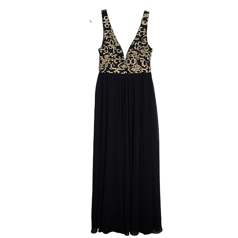 Renn Long Formal Dress, Gold Metallic/Black, Small
